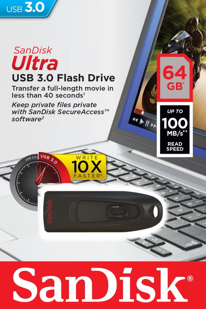 Memorie USB Flash Drive SanDisk Ultra, 64GB, USB 3.0 - 1 | YEO