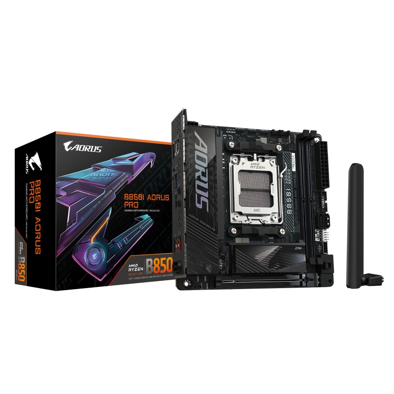 Placa de Baza GIGABYTE B850I AORUS PRO AM5, 2x DDR5, 1x HDMI, 1x PCIE 5.0 x16, 2x M.2, 2x SATA 6GB/s, mini-ITX