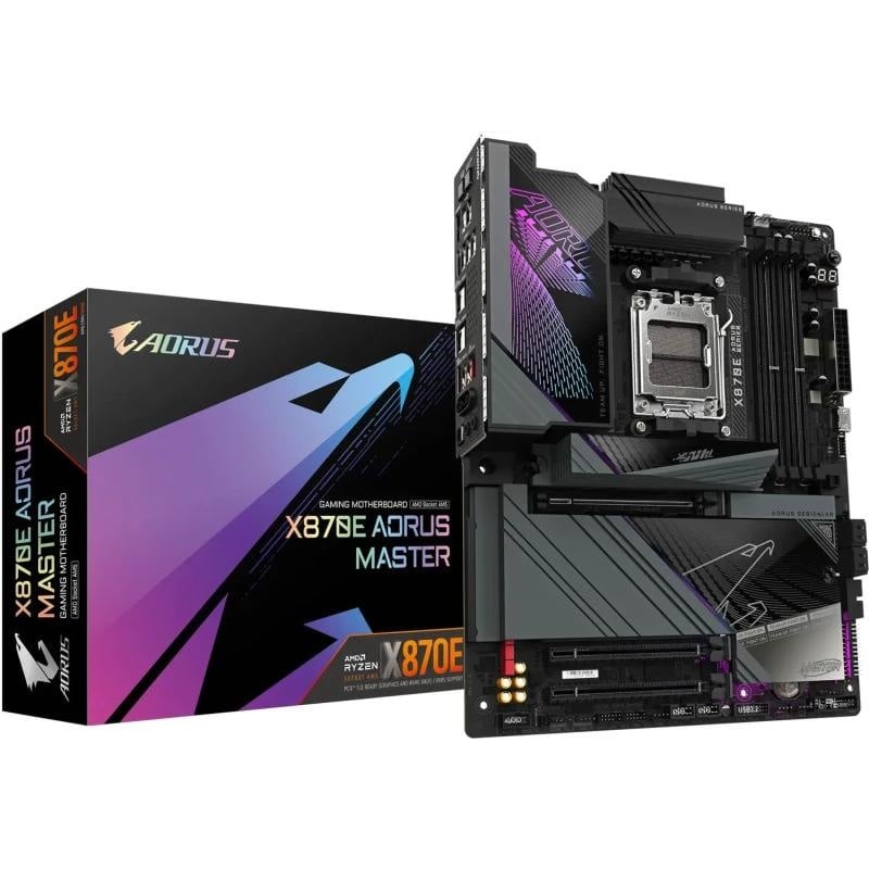 Placă de bază GIGABYTE X870E AORUS MASTER AM5 – Performanță de vârf pentru procesoarele AMD Ryzen 9000, suport DDR5 până la 8600MHz, PCIe 5.0, Wi-Fi 7 și USB4