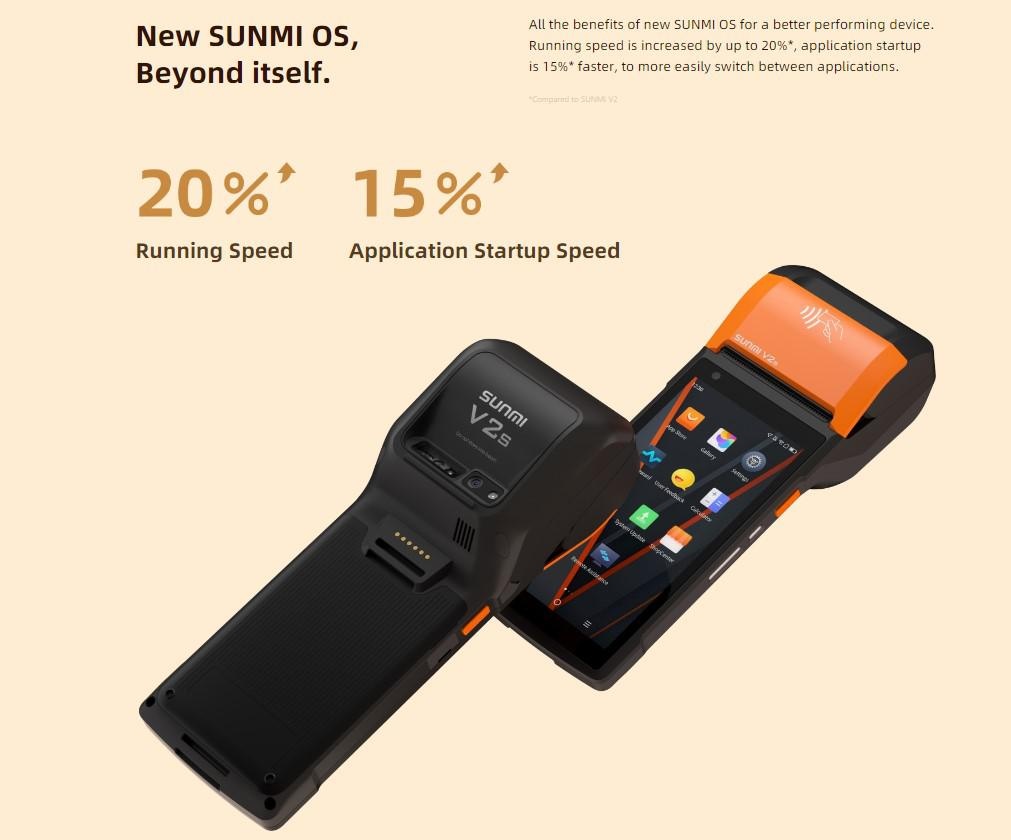 SUNMI MOBILE T5940 V2s - Wireless data POS System, V2s Android 11, 3GB + 32GB, 8MP + 2MP camera, micro SD, EU 4G, NFC, 2xSIM, printer + label printer,1D/2D scanner, GMS - 2 | YEO