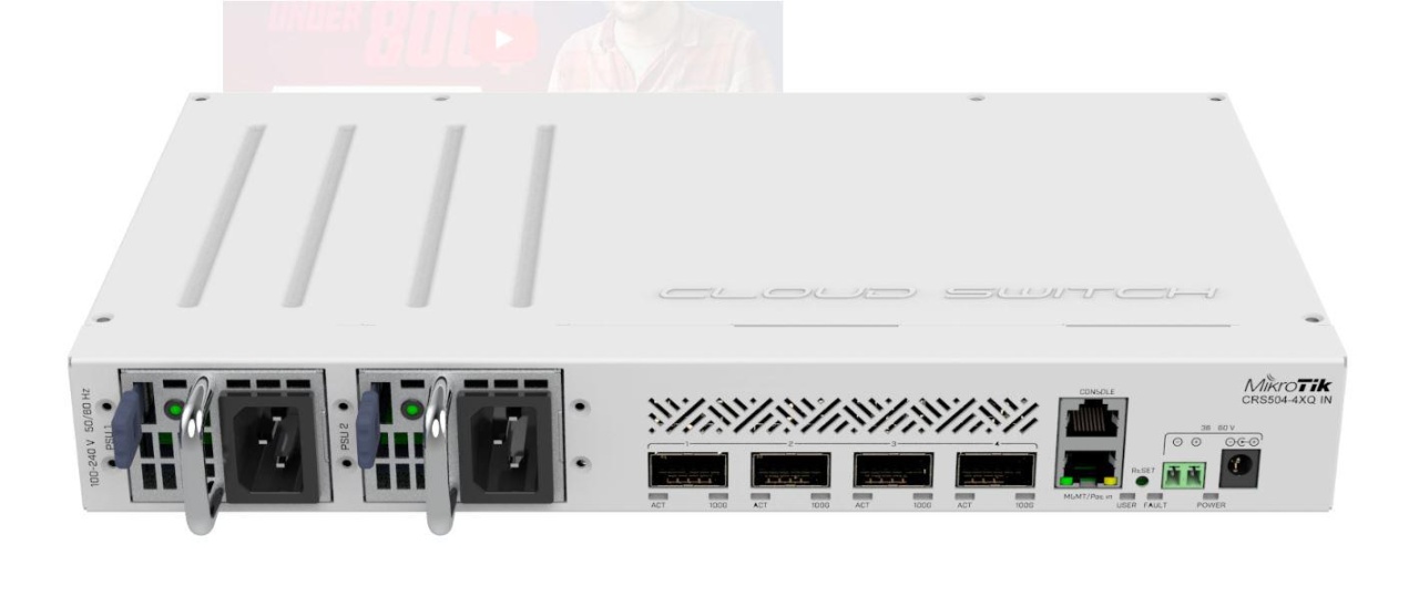 SWITCH MIKROTIK CRS504-4XQ-IN, 1 x 10/100Mbps, 4 x 100 QSFP28 , Procesor: 650 MHz, 64MB RAM, 16MB flash, dimensiuni: 320 x 185 x 44 mm, racier: 2 vantilatoare.IP 20. - 1 | YEO