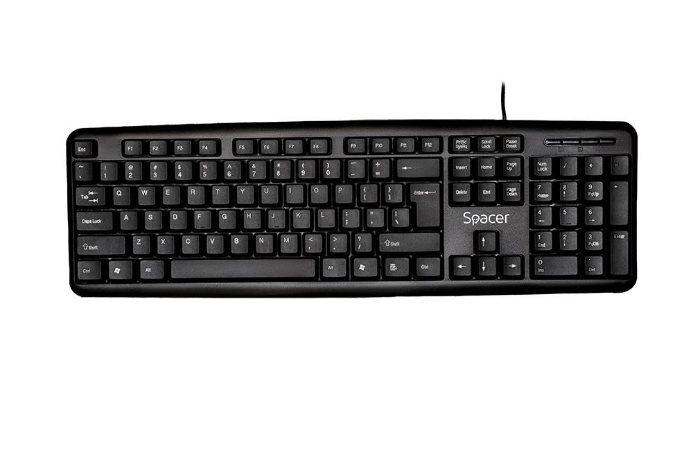 Tastatura Spacer SPKB-520 cu fir, USB, 104 taste, anti-spill, negru - 1 | YEO