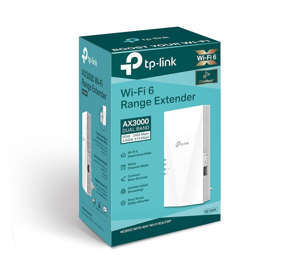 TP-link AX3000 Wi-Fi Mesh Range Extender, RE700X, 1 Port Ethernet Gigabit, 2 Antene interne, Standarde Wireless, IEEE 802.11a/n/ac/ax 5GHz, IEEE 802.11b/g/n/ax 2.4GHz, frecventa 2.4, 5 Ghz, 574 Mbps at 2.4GHz, 2402 Mbps at 5GHz. - 2 | YEO