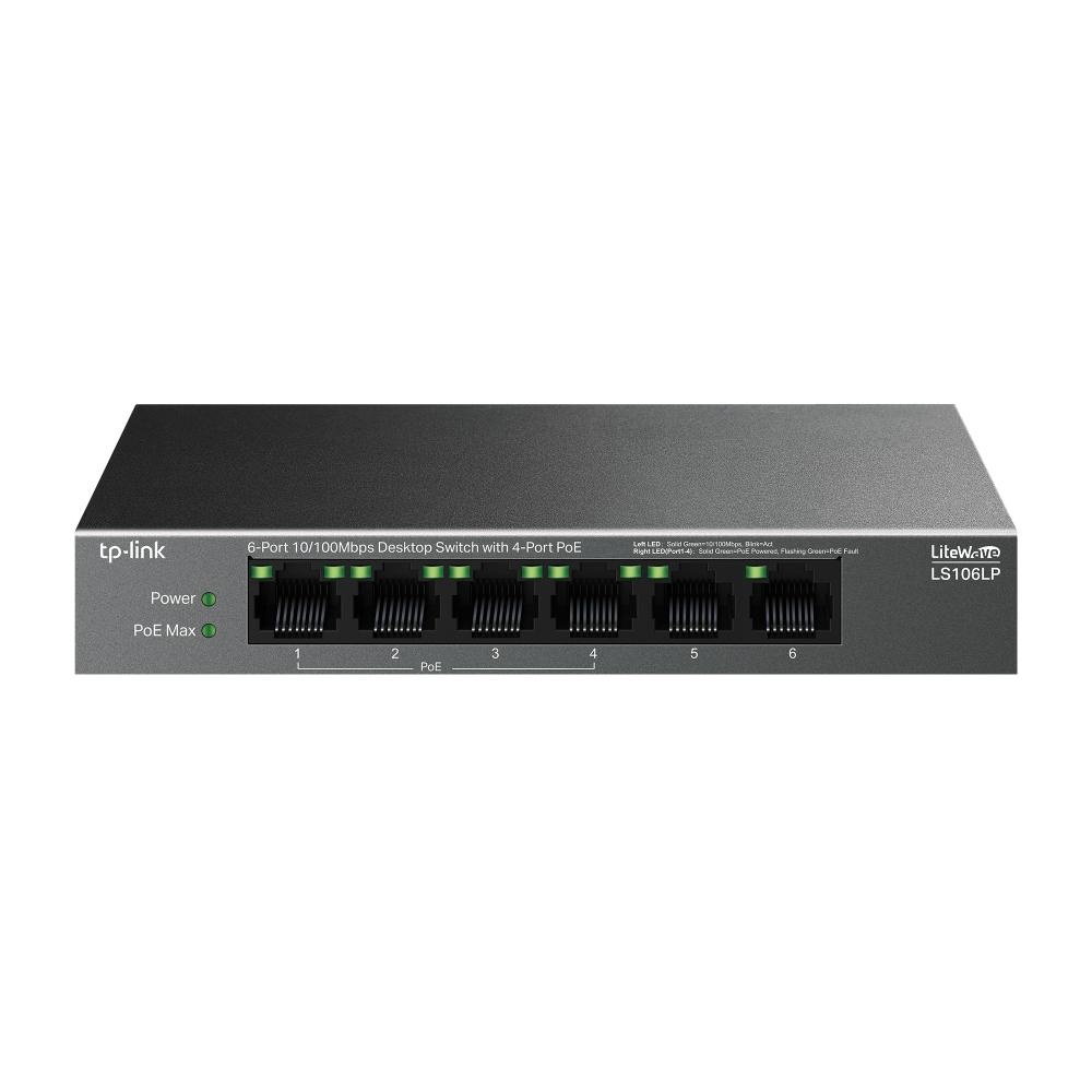 6-Port 10/100 Mbps Desktop Switch with 4-Port PoE PORT: 4× 10/100 Mbps PoE Ports, 2× 10/100 Mbps Non-PoE Ports SPEC: 802.3af, 41 W PoE Power, Desktop Steel Case FEATURE: Extend Mode for 250m PoE Transmitting, PoE Auto Recovery, Plug and Play - 1 | YEO