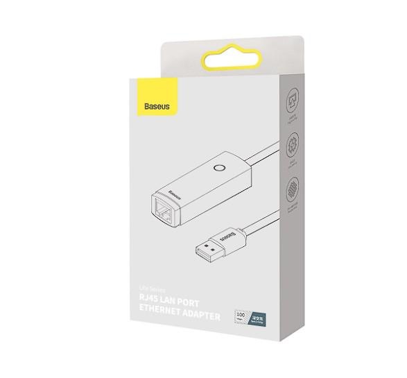 ADAPTOR RETEA Baseus Lite, USB 2.0 to RJ-45 10/100 Mbps Adapter, metalic, LED, gri - 1 | YEO