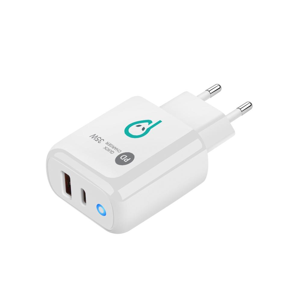 Alimentator retea SPACER Quick Charge 35W, USB Type-C PD (max 35W) + USB, alb