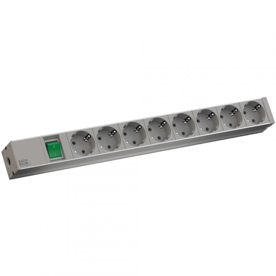 Bachmann IT PDU 8 x prize Schuko, 1x Switch ,in Schuko, 1U, impamantare, intrerupator, lungime cablu 2 metri, RAL 7035, aluminiu, alb