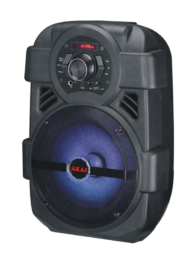 Boxa portabila activa Akai ABTS-808L, 10 W, Bluetooth, USB, Aux in, radio FM, digital karaoke, negru, microfon