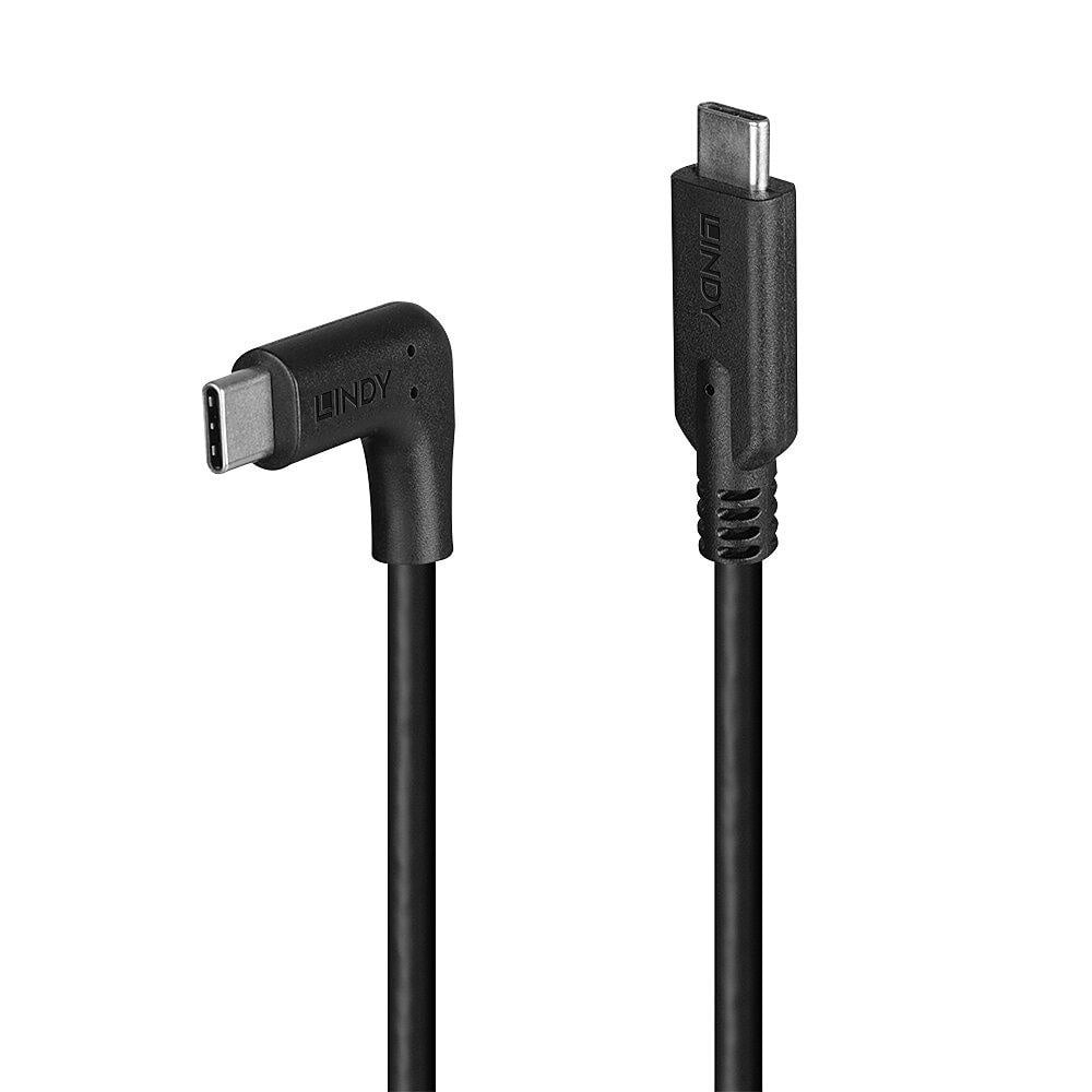 Cablu Lindy USB C 3.2 90° Right angle, lungime 1m, putere maxima 60W, latime de banda suportata 10 Gbps, negru