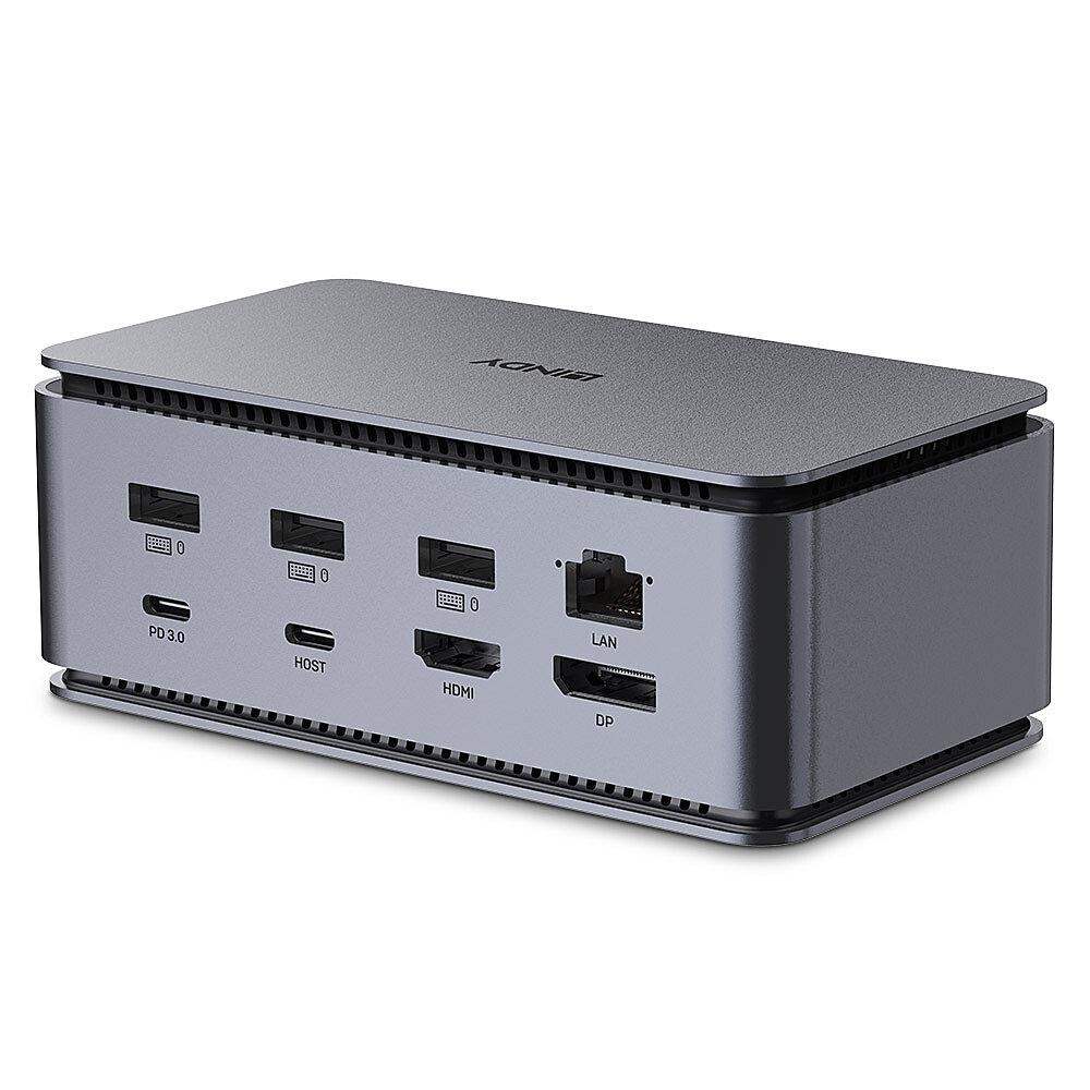 Docking station Lindy, interfete: USB-C la 6x USB-A/ 1x USB-C/1x RJ45/ 1x DisplayPort/1x HDMI/ 1x SD & 1x Micro SD/ 1x 3,5 mm/ 1x USB-C PD(power delivery), latime de banda 10Gbps, 10/100/1000 Mbps, rezolutie maxima (intrare) 7680x4320@60Hz, rezolutie - 1 | YEO