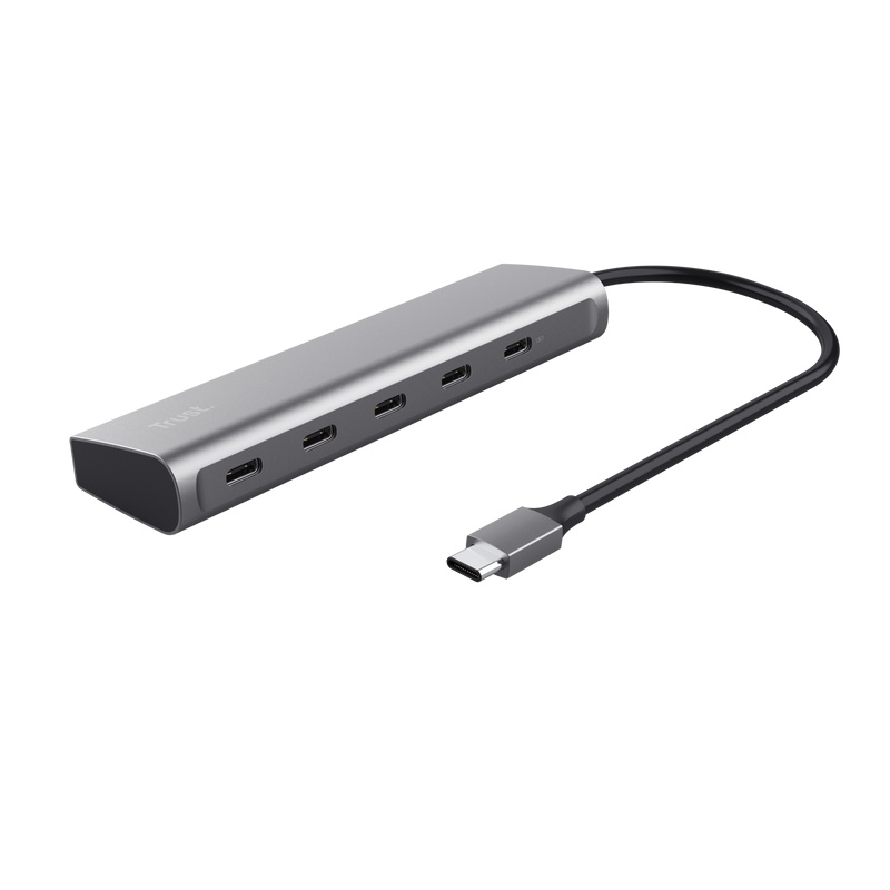 Hub Trust Halyx, 5 porturi USB-C 3.2 gen 1: 1 USB-C 100W PD port / 4 USB-C data ports, USB PD 3.0, gri - 1 | YEO