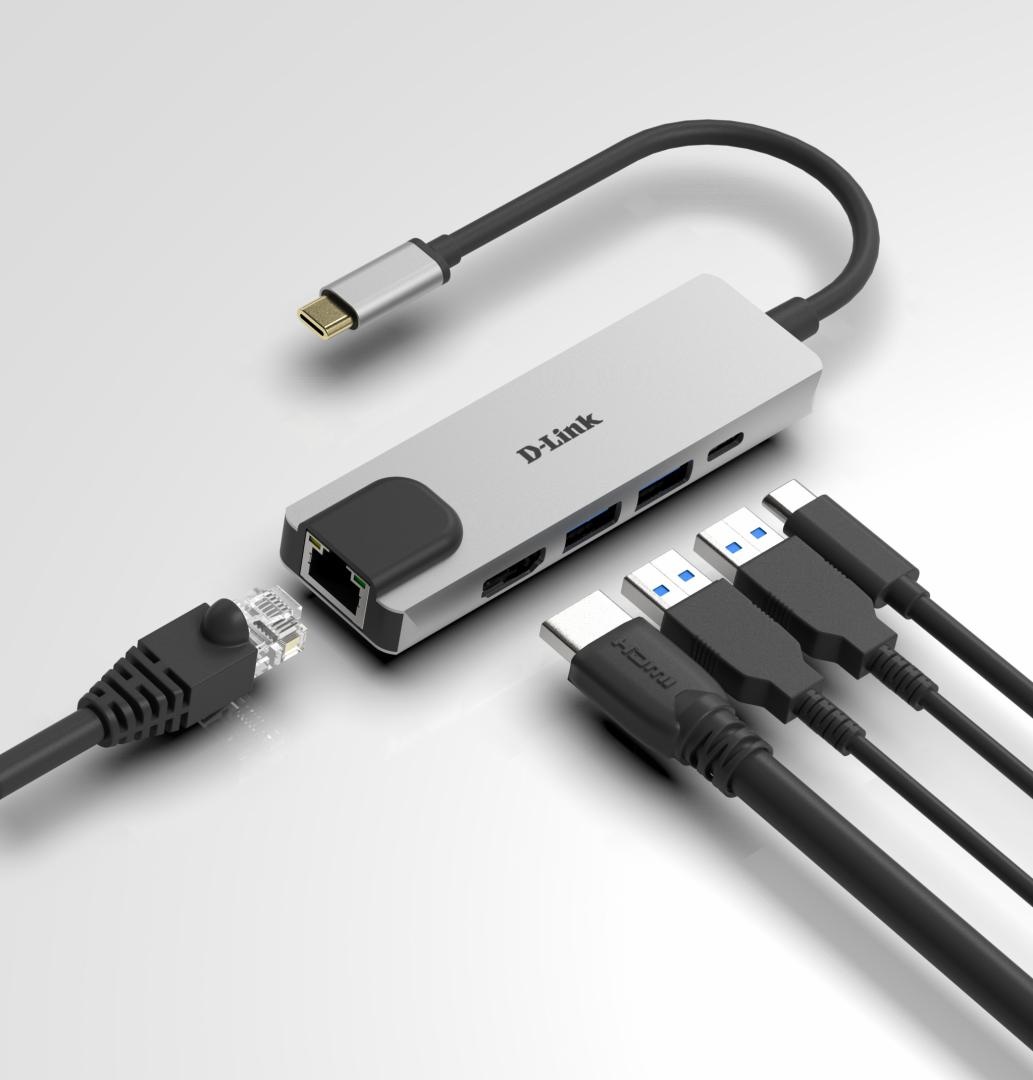 Hub USB-C D-Link DUB-M520 cu 5 porturi: HDMI 4K, Ethernet Gigabit și Power Delivery 60W