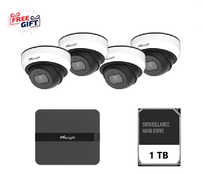 Kit supraveghere video Milesight 4 buc camera Dome MS-C2973-PD + 1 buc NVR MS-N1004-UPC