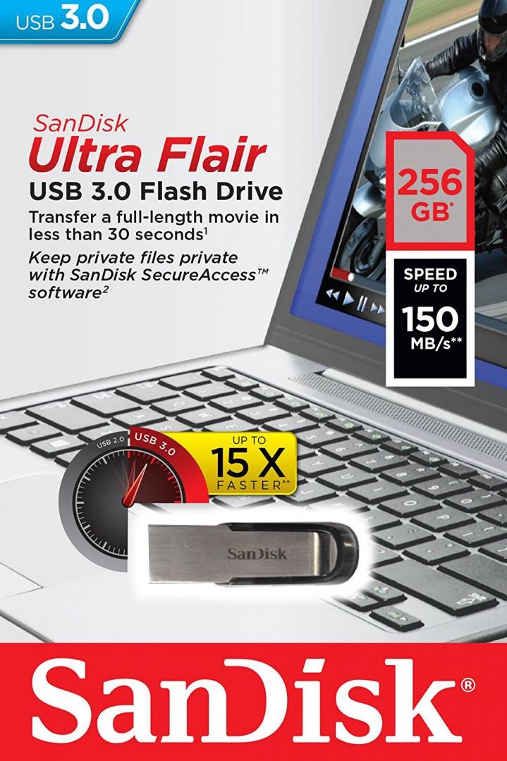 Memorie USB Flash Drive SanDisk Ultra Flair, 256GB, USB 3.0 - 1 | YEO