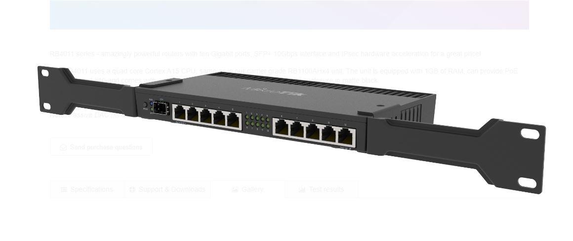 MikroTik RouterBOARD 4011iGS+ with Annapurna Alpine AL21400 Cortex A15CPU (4-cores, 1.4GHz per core), 1GB RAM, 512 MB, 10xGbit LAN, 1xSFP+port, RouterOS L5, desktop case, rackmount ears, PSU - 1 | YEO