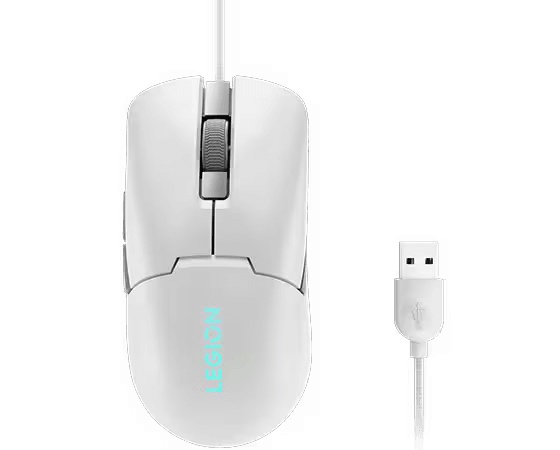 Mouse gaming Lenovo Legion M300s, Iluminare RGB, 8k DPI, Sensor Pixart, Glacier White