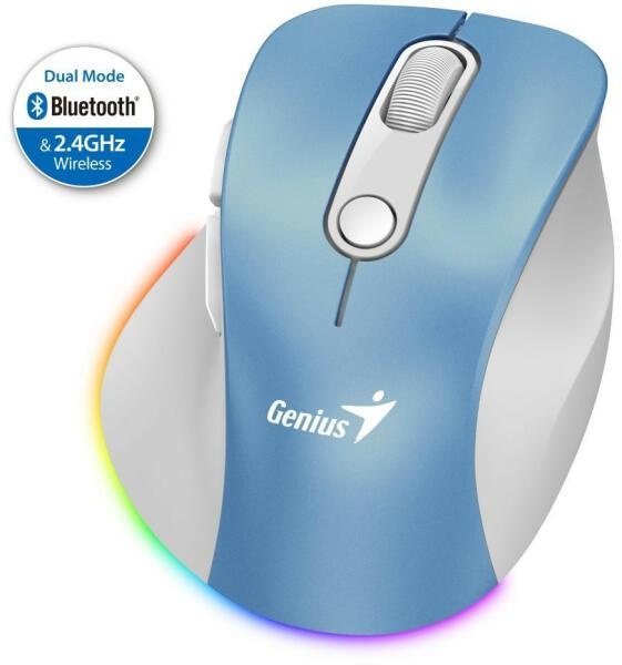 Mouse Genius, Ergo 9000S, PC sau NB, wireless, BT+2.4GHz, optic, 2400 dpi, butoane/scroll 6/1, albastru