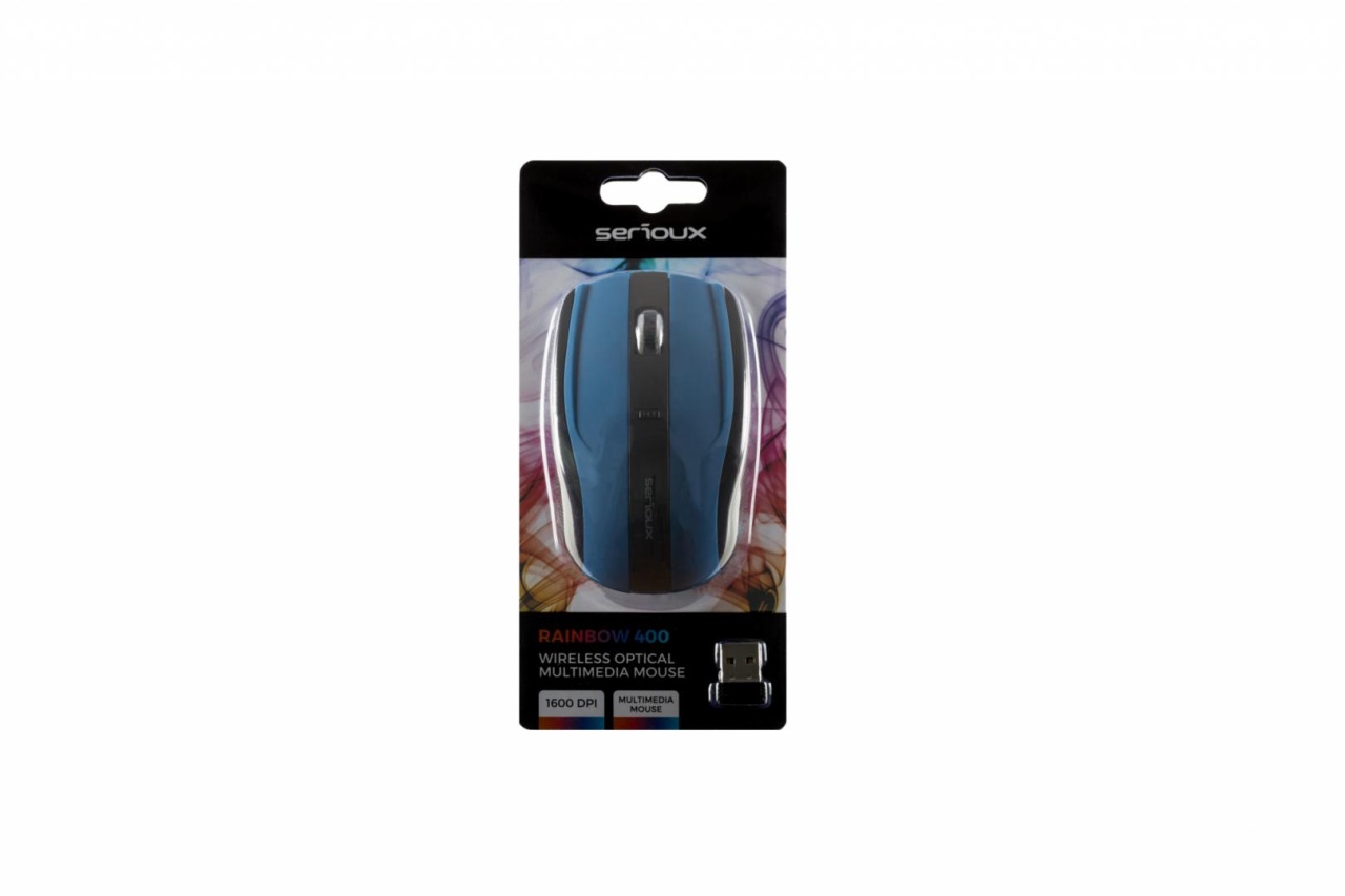 Mouse Serioux, Rainbow 400, fara fir, USB, senzor optic, distanta de operare; 10m, precizie: 1000/1600DPI ajustabila, 4 butoane, 2x baterie AAA, sisteme de operare: Windows / Mac OS / Linux, albastru - 3 | YEO