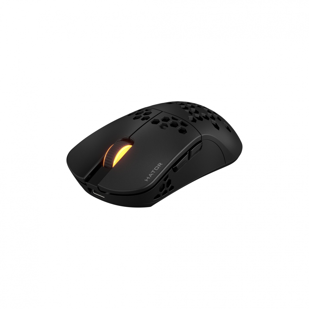 Mouse wireless Hator Stellar Pro, conectivitate 2.4GHz, bluetooth si USB, polling rate pana la 1000Hz, capacitate baterie 300mAh, durata de viata baterie in modul wireless pana la 18 ore (iluminare pornita), pana la 42 de ore (iluminare oprita), timp