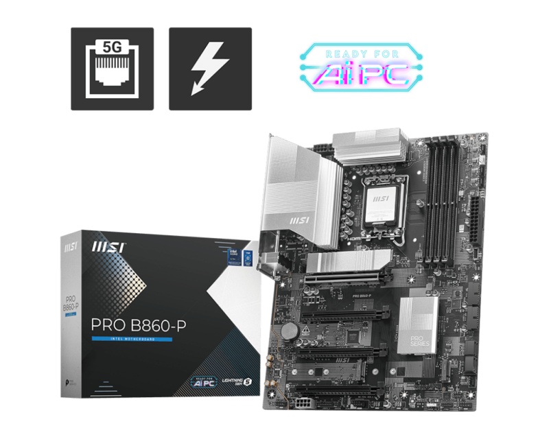 Placa de Baza MSI PRO B860-P LGA1851, 4x DDR5, 1x HDMI 1x DP 1x Type-C DP, 4x PCIE x16, 3x M.2, 4x SATA 6GB/s, ATX