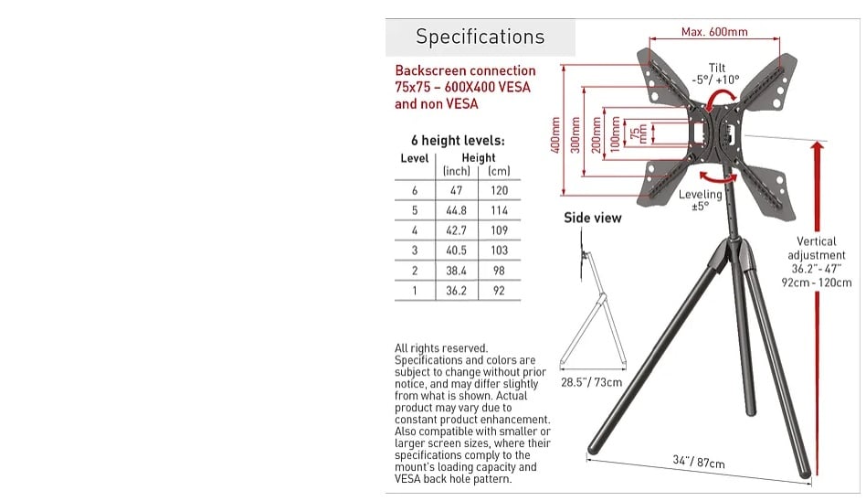 Suport tripod portabil de podea pentru TV Barkan, 13