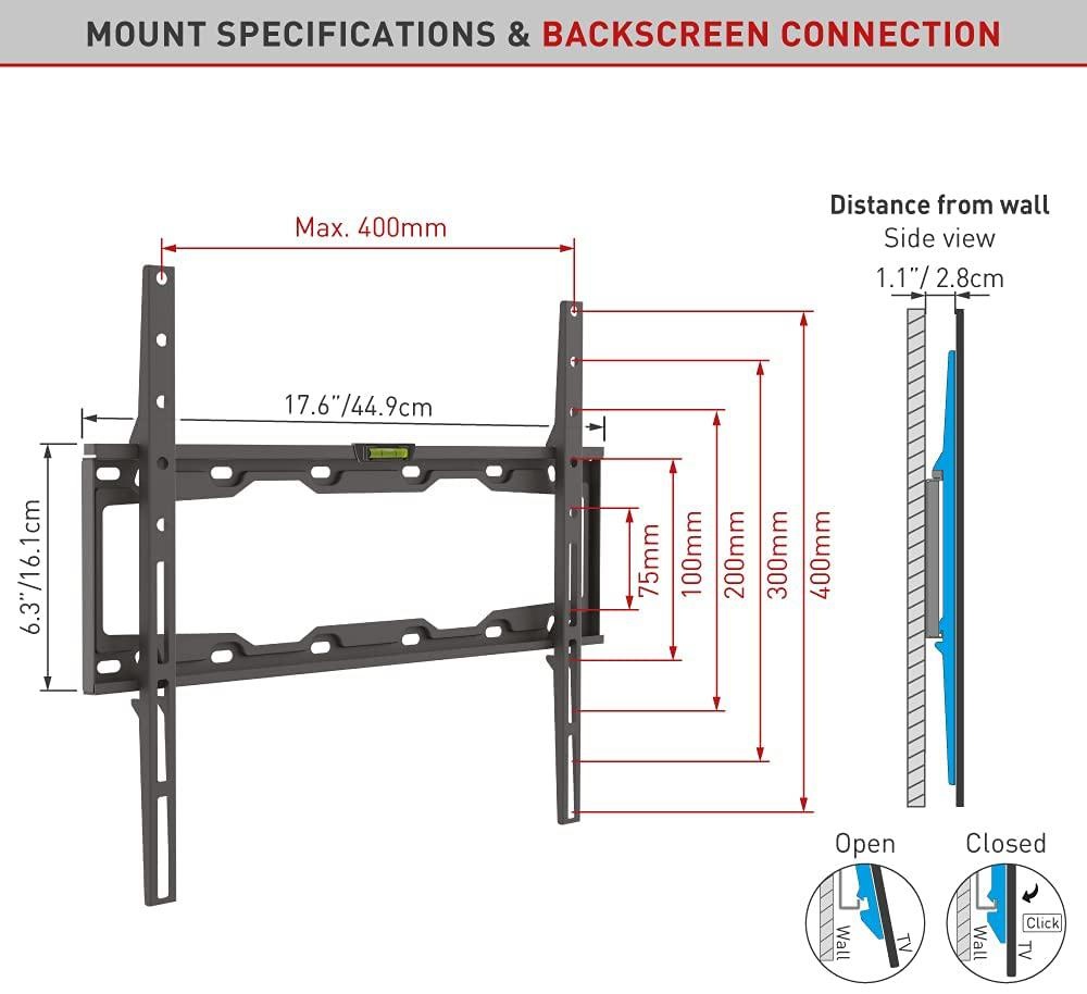 Suport TV de perete, Barkan E302+.B, Fix, 19