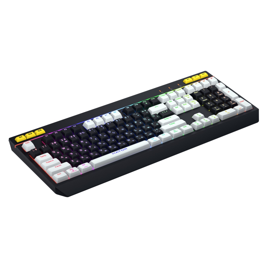 Tastatura mecanica cu fir Hator Icefall, conectivitate USB, polling rate 1000Hz, iluminare RGB pentru 8 zone diferite, tip switch membrana, material taste ABS cu gravare laser si acoperire UV, negru-alb - 2 | YEO