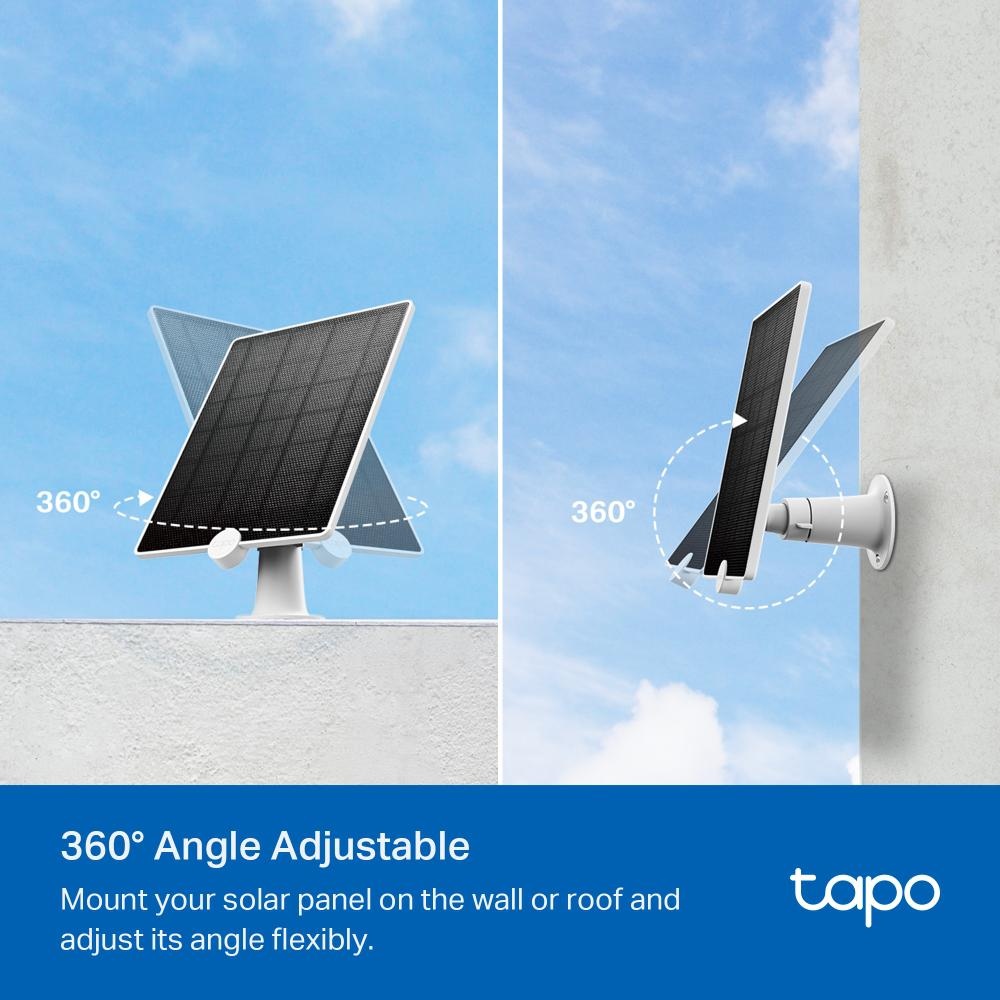 TP-LINK PANOU SOLAR PENTRU CAMERE TAPO TAPO A200, Captează energie solară și oferă alimentare non-stop pentru camerele Tapo care funcționează cu acumulatori (Tapo C420 și Tapo C400).Putere de încărcare de până la 4.5 W, , 237.96 x 174.85 x 17.5mm, Port - 2 | YEO