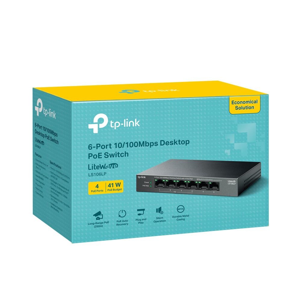 6-Port 10/100 Mbps Desktop Switch with 4-Port PoE PORT: 4× 10/100 Mbps PoE Ports, 2× 10/100 Mbps Non-PoE Ports SPEC: 802.3af, 41 W PoE Power, Desktop Steel Case FEATURE: Extend Mode for 250m PoE Transmitting, PoE Auto Recovery, Plug and Play - 2 | YEO