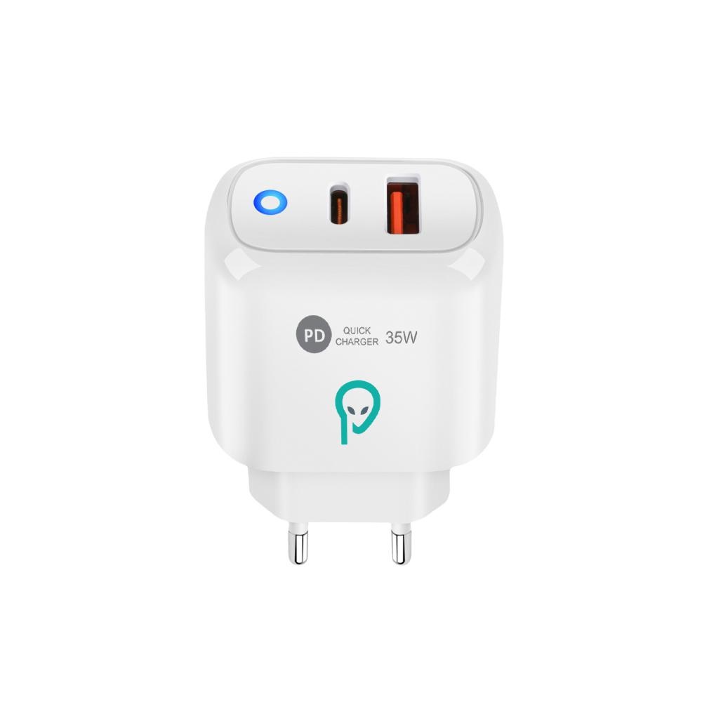 Alimentator retea SPACER Quick Charge 35W, USB Type-C PD (max 35W) + USB, alb - 1 | YEO