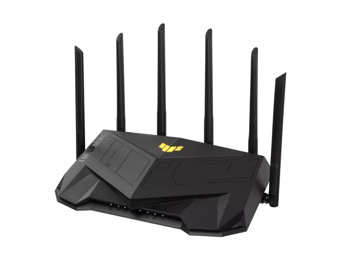 ASUS TUF Gaming AX6000 Dual Band WiFi 6 Gaming Router, Network Standard: IEEE 802.11a, IEEE 802.11b, IEEE 802.11g, WiFi 4 (802.11n), WiFi 5 (802.11ac) WiFi 6 (802.11ax), IPv4, IPv6, AX6000- 1148+4804 Mbps, 6 antene externe, Procesor: 2.0 Ghz, Memorie: