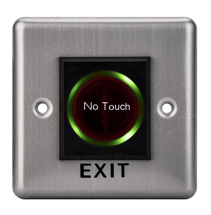 Buton de iesire cu infrarosu, incastrabil, ND-EB15-2;Iesire contact:NO/NC; Icon: No Touch; LED stare Bi-color: albastru- verde; Distanta actionare: 5-15cm; Dimensiuni: (L x W x H)86 x 86 x 25mm;