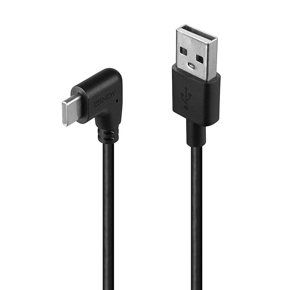 Cablu Lindy USB C 2 90°, lungime 1m, putere maxima 15W, latime de banda suportata 480Mbps, negru