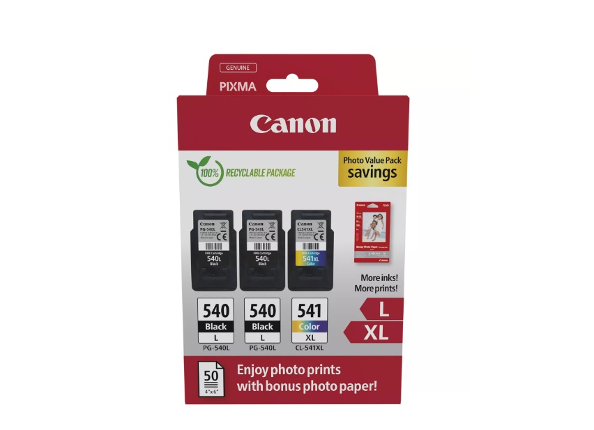 Canon pachet cartuse cearneala PG-540L X2 /CL-541XL Photo value pack, capacitate negru: 2 X 300 pagini/11ml, Color: 400 pagini / 15ml, Compatibil cu: PIXMA GM2050, PIXMA MG2140, PIXMA MG2150, PIXMA MG2155, PIXMA MG2250, PIXMA MG3140, PIXMA MG3150, PIXMA