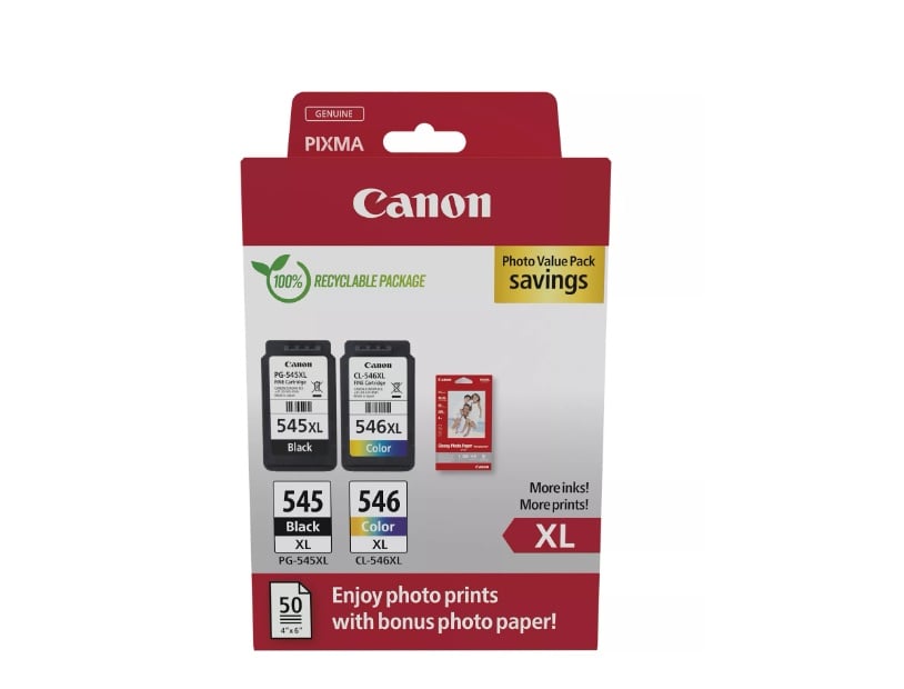 Canon pachet cartuse cearneala PG-545XL/CL-546XL Photo value pack, capacitate negru: 400 pagini/13ml, Color: 300 pagini / 15ml, Compatibil cu: PIXMA 2550S, PIXMA IP2850, PIXMA MG2450, PIXMA MG2550, PIXMA MG2950, PIXMA MG3050, PIXMA MG3051, PIXMA MG3052,