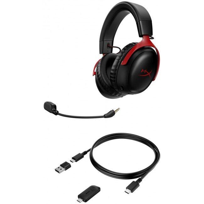 Casti gaming wireless HyperX Cloud III, DTS Headphone:X Spatial Audio, 2.4GHz, spuma cu memorie, microfon 10mm metal mesh si noise cancelling, PC/PS5/PS4/Switch, rosu/negru - 1 | YEO