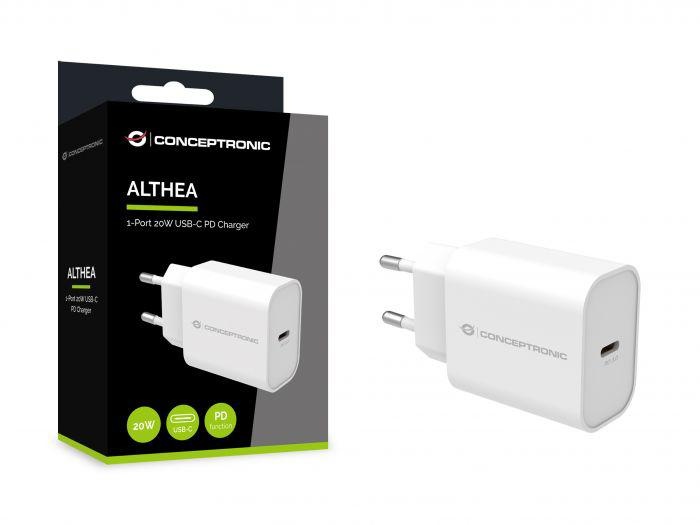 CONCEPTRONIC ALTHEA07W 1-Port 20W USB-C PD Charger, 40.2 x 43.5 x 26 mm - 1 | YEO