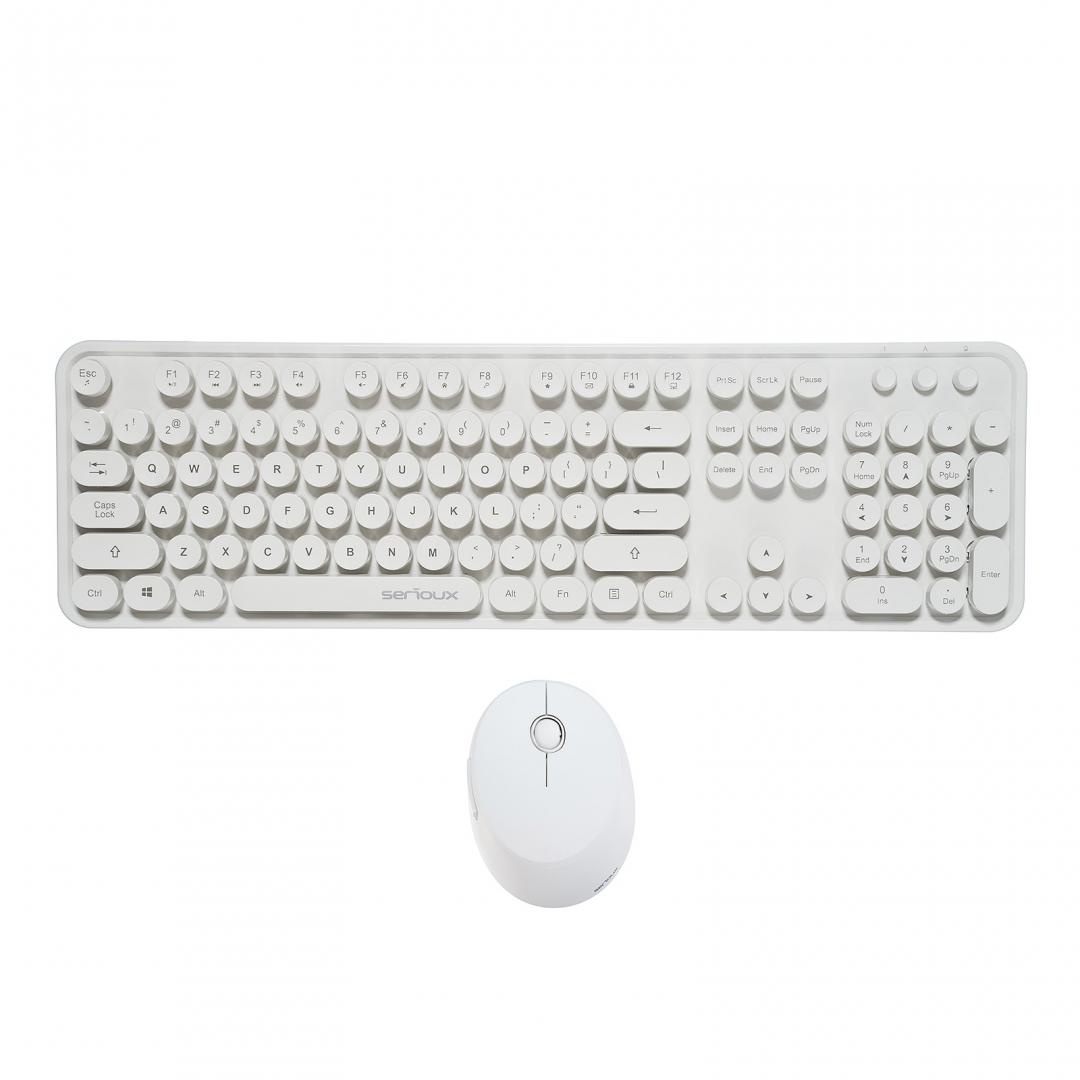 Kit tastatura + mouse Serioux Retro light 9910WH, wireless 2.4GHz, US layout, multimedia, mouse optic 800-1600dpi, USB, nano receiver, alb - 2 | YEO