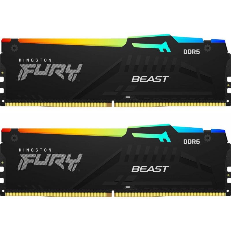 Memorie RAM Kingston , DIMM, 16GB (2x8GB) DDR5, CL40, 5200MHz FURY Beast RGB - 1 | YEO