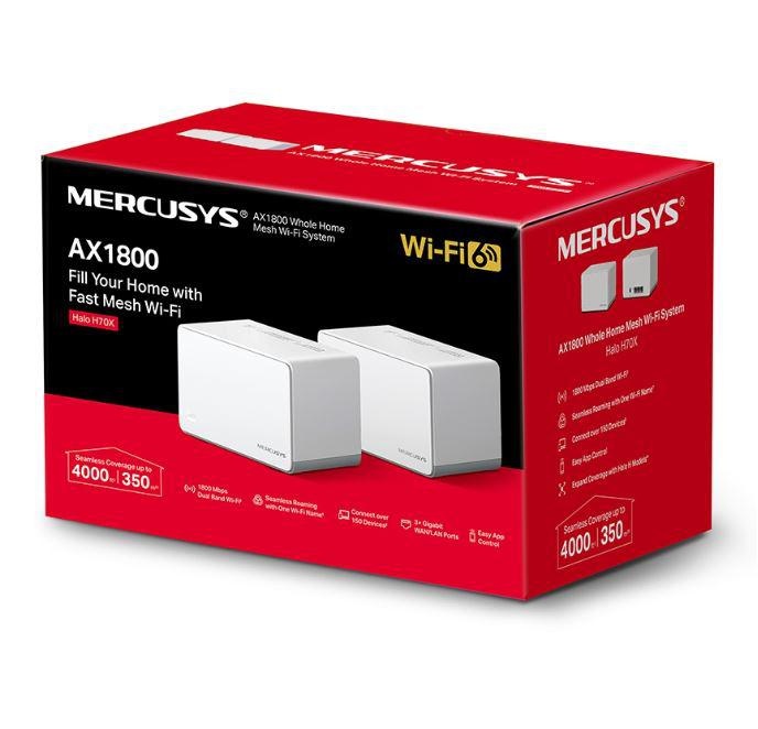 Mercusys AX1800 Whole Home Wi-Fi system HALO H70X(2-PACK),wi-fi 6 Dual-Band, Standarde Wireless: IEEE 802.11ax/ac/n/a 5 GHz, IEEE 802.11ax/n/b/g 2.4 GHz, viteza wireless: 1201 Mbps on 5 GHz, 574 Mbps on 2.4 GHz, Securitate wireless: - 3 | YEO