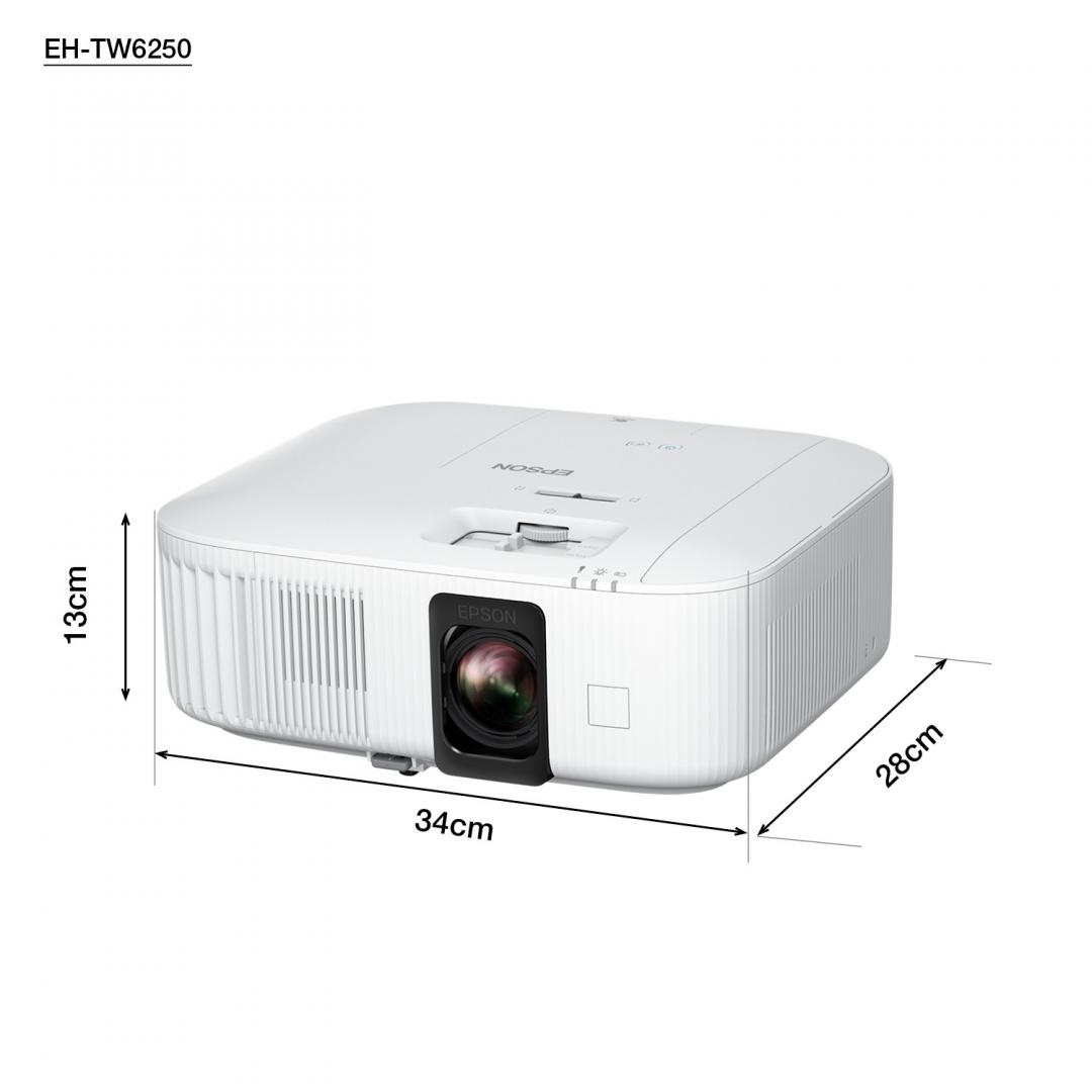 Proiector Epson EH-TW6250, 3LCD, 2.800 lumeni, 4k PRO UHD, 16:9, 35.000:1, lampa 4.500 ore/ 7.500 ore ecomode, corectie ± 30, zoom 1.62, dimensiune maxima imagine 500