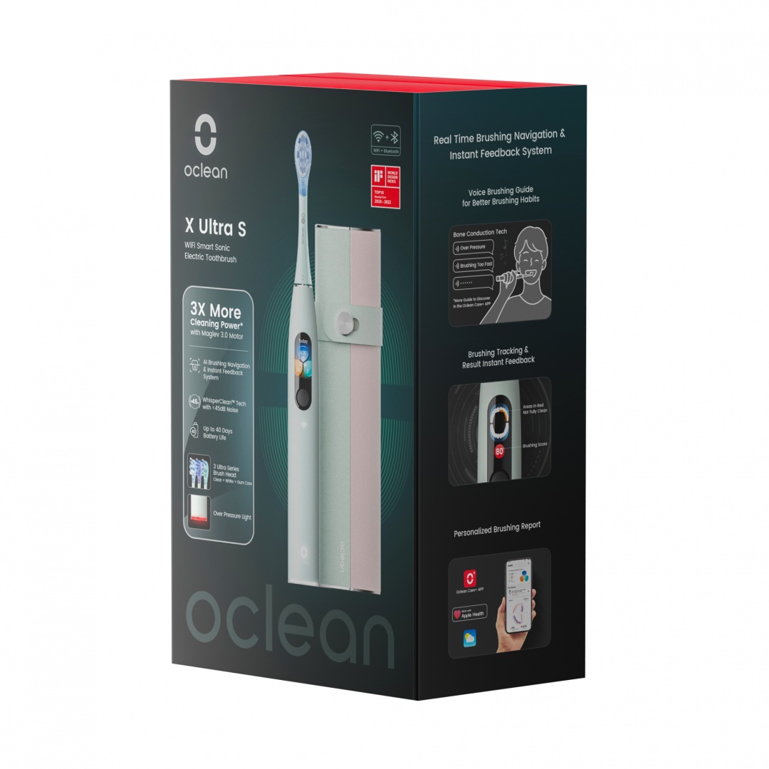 Set periuta de dinti smart sonica Oclean X Ultra, Functii: Motor Maglev 3.0 TurboClean, smart touch screen, Al brushing navigation, notificare pentru periaj incomplet, analiza personalizata periaj in aplicatie, inregistreaza rutina orala zilnica, - 1 | YEO