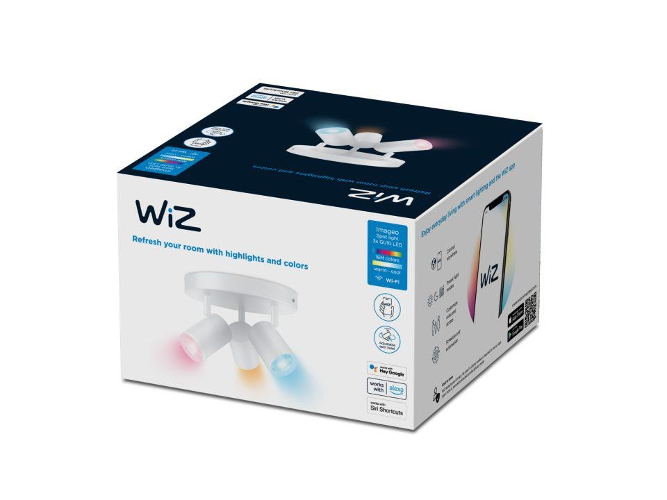 Spot LED RGB WiZ Imageo, Wi-Fi, Bluetooth, control vocal, 3xGU10, 3x5W, 1035 lm, lumina alba si color (2200-6500K), IP20, 12.3x21cm, Metal, Alb - 2 | YEO