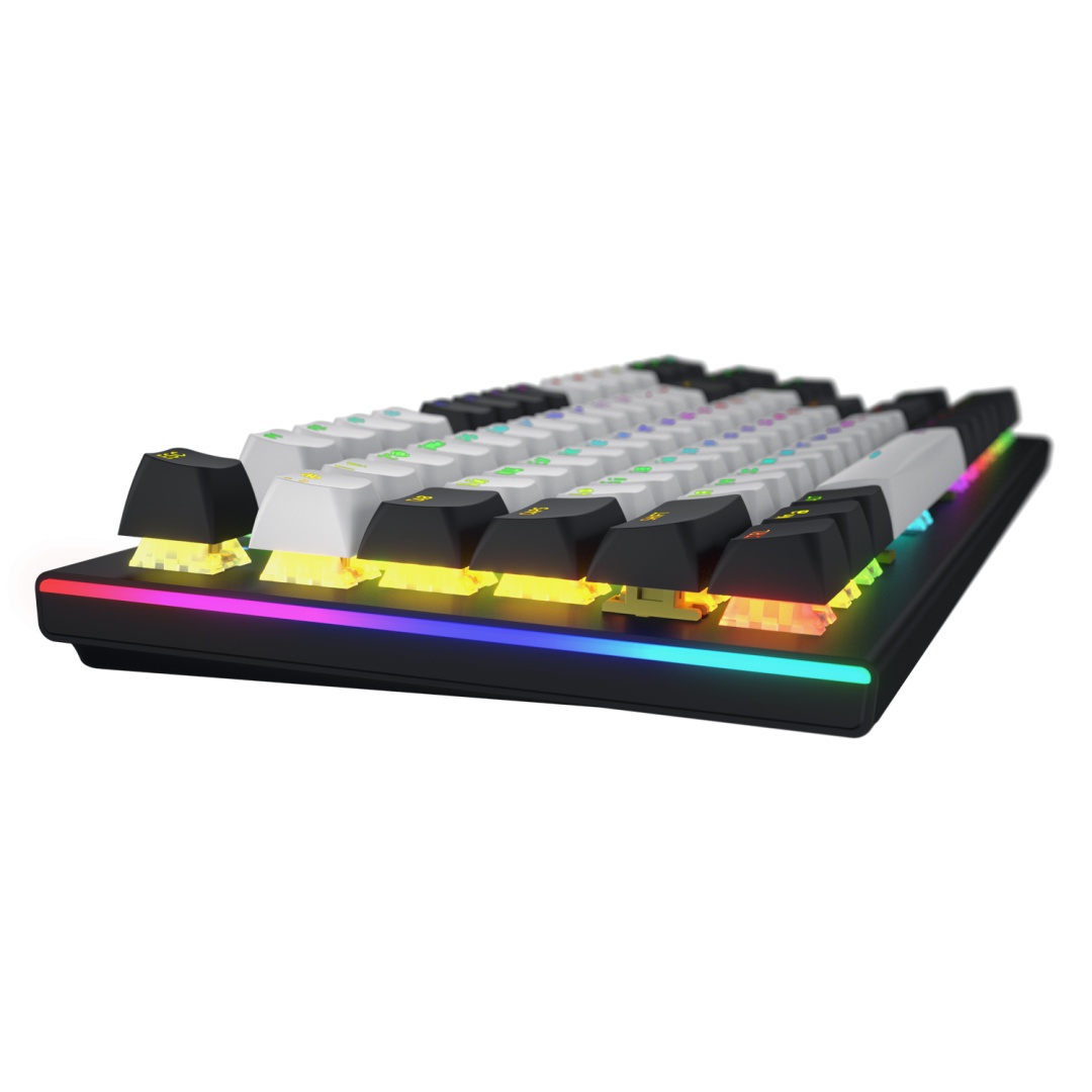 Tastatura mecanica cu fir Hator Gravity TKL conectivitate USB, polling rate 1000Hz, iluminare RGB cu functia de a customiza fiecare tasta individual, tip switch HATOR Aurum Orange Linear rev.2.0, durata de viata switch 70M de clickuri, material taste - 2 | YEO