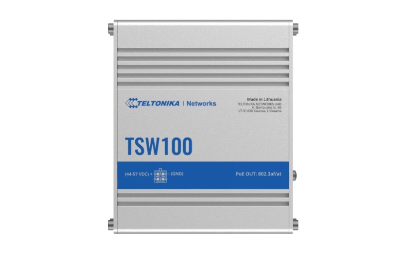 TELTONIKA INDUSTRIAL 5PORT Unmanaged POE+ Switch TSW100, Interfata: 5 x ETH ports, 10/100/1000 Mbps, supports auto MDI/MDIX crossover, Standarde retea: 802.3i, 802.3u, 802.3ab, 802.3x, 802.3az, 802.3ad, Porturi POE:1-4, POE Budget: 120W, Latime de banda: