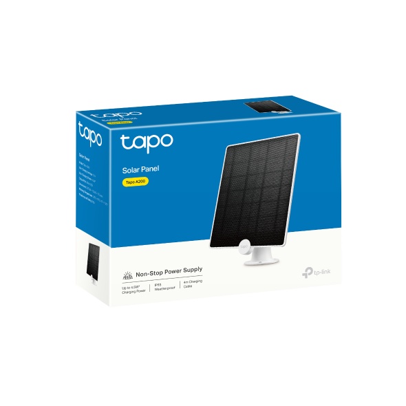 TP-LINK PANOU SOLAR PENTRU CAMERE TAPO TAPO A200, Captează energie solară și oferă alimentare non-stop pentru camerele Tapo care funcționează cu acumulatori (Tapo C420 și Tapo C400).Putere de încărcare de până la 4.5 W, , 237.96 x 174.85 x 17.5mm, Port - 3 | YEO