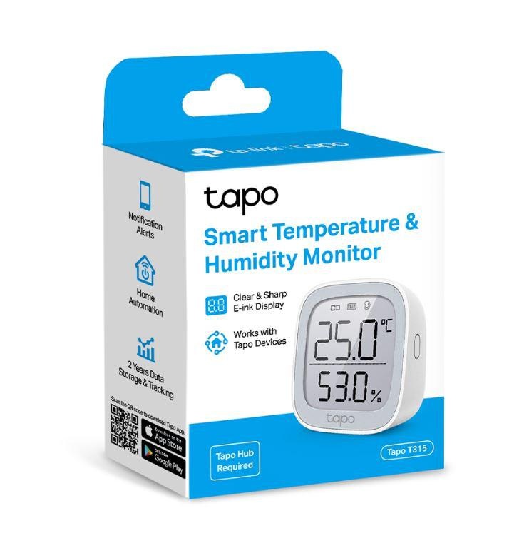 TP-LINK TAPO T315, Monitor smart de temperature si umiditate (necesită Hub Tapo), Wireless: 868 / 922 MHz, Acuratete temperature: ±0.3°C, Acuratete umiditate: ±3%RH, Dimensiuni: 62 × 62 × 24.5 mm, Alimentare: 2 × AAA/LR03 battery - 1 | YEO