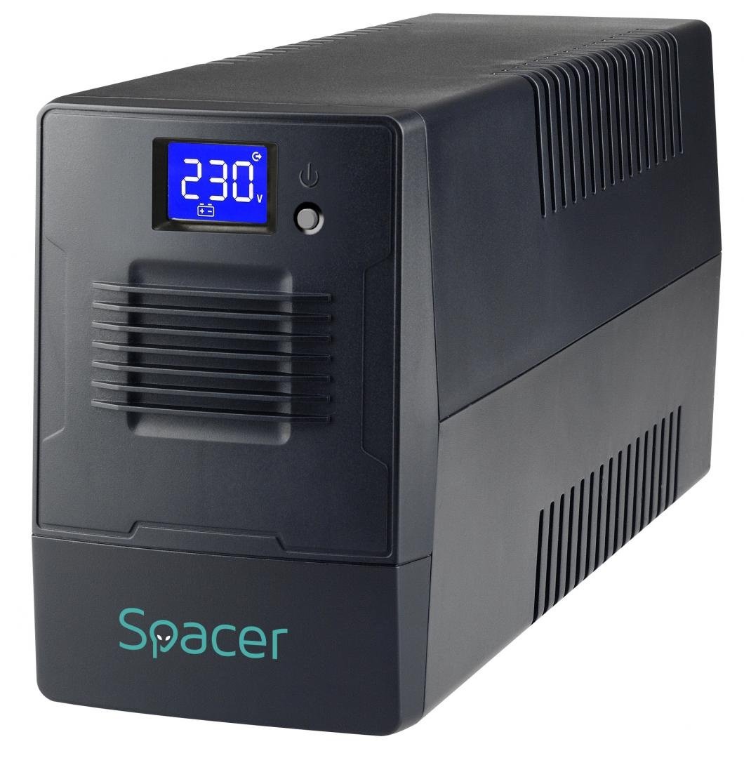 UPS Spacer Line Int. cu management, LCD, 1000VA/ 600W, AVR, 4 x socket Schuko, display LCD, 2 x baterie 12V/7Ah, conector USB, combo RJ11/RJ45, bateria are 12 luni garantie