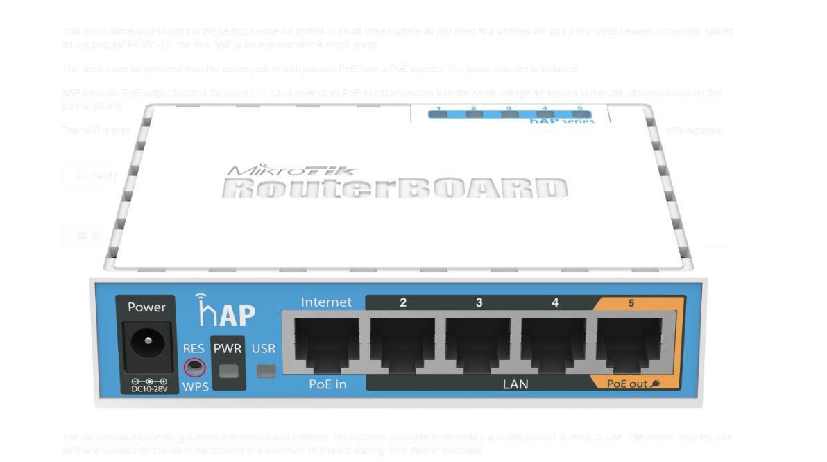 WIRELESS ACCESS POINT MIKROTIK RB951UI-2ND, hAP, 5xLAN Fast Ethernet ,PASSIVE POE IN/OUT - 1 | YEO