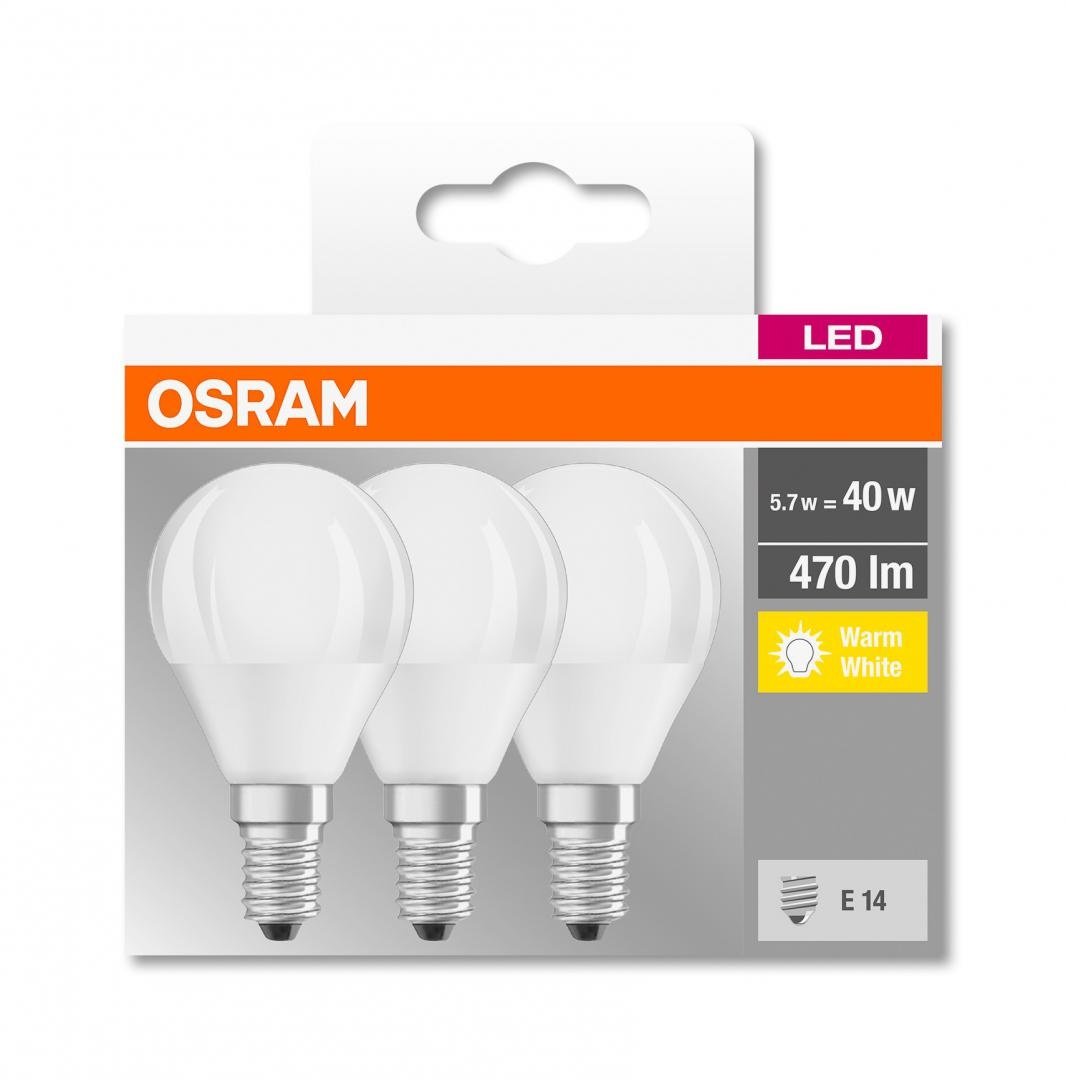 3 Becuri LED Osram Base Classic B, E14, 4.9W (40W), 470 lm, luminacalda(2700K) - 1 | YEO